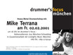 ﻿Das Plakat des Heavy-Metal Drum-Workshops mit Mike terrana im drummer's focus München am 2. Februar.2001