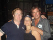 ﻿Stu Hamm, ex-df-Schülerin Carola Grey und Cloy am 1. Juni 2008 nach dem Konzert von Joe Satriani im Münchner Backstage.